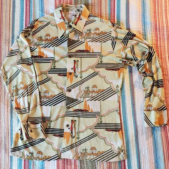 Vintage Mens Wrangler Polyester Shirt 16-16 1/2" - Picture 1 of 10